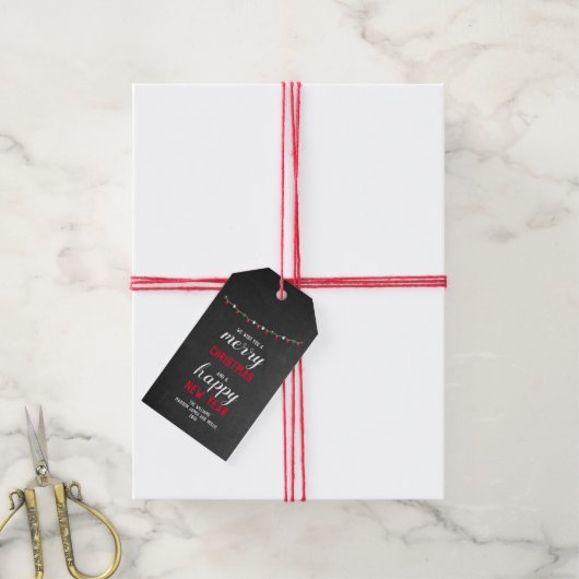 Chalkboard en lights Merry Kerstmis Cadeaulabel (Met Touw)