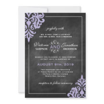 Chalkboard en Lila Damask Wedding Invitations