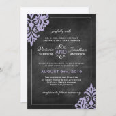 Chalkboard en Lila Damask Wedding Invitations Kaart (Voorkant / Achterkant)