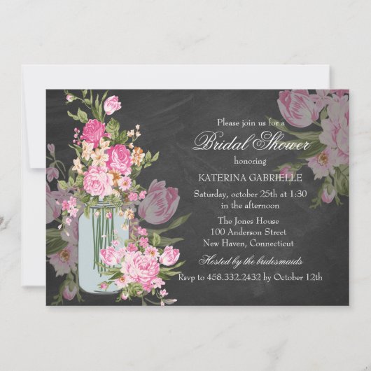  Chalkboard en Mason Jar Vrijgezellenfeest Invite Kaart (Voorkant)