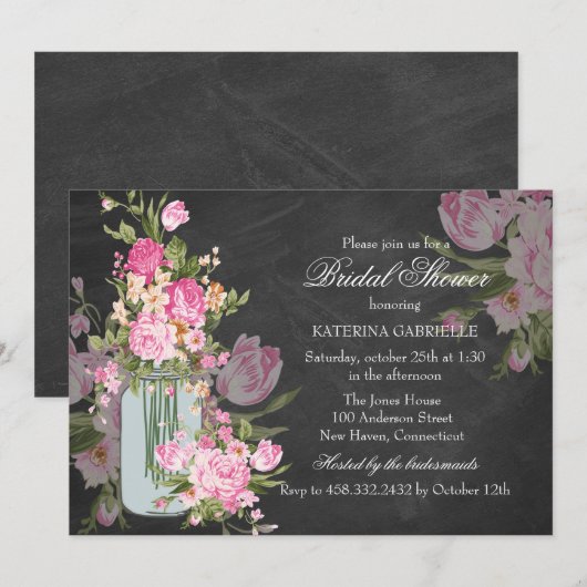  Chalkboard en Mason Jar Vrijgezellenfeest Invite Kaart (Voorkant / Achterkant)