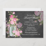 Chalkboard en Mason Jar Vrijgezellenfeest Invite Kaart<br><div class="desc">Chalkboard Bridal Shower Invitation.  roze florale moerasjar- en krijtbordontwerp. Let op,  alle platte afbeeldingen.</div>