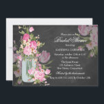 Chalkboard en Mason Jar Vrijgezellenfeest Invite Kaart<br><div class="desc">Chalkboard Bridal Shower Invitation.  roze florale moerasjar- en krijtbordontwerp. Let op,  alle platte afbeeldingen.</div>
