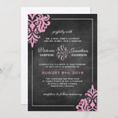 Chalkboard en Pink Damask Wedding Invitations Kaart (Voorkant / Achterkant)