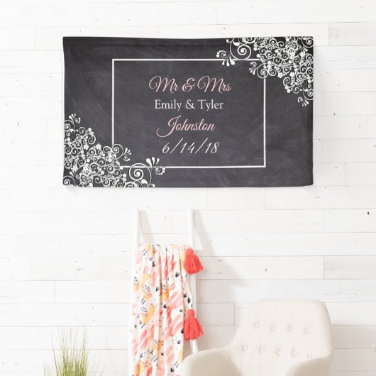 Chalkboard en Roze Heart Wedding Banner (Insitu)