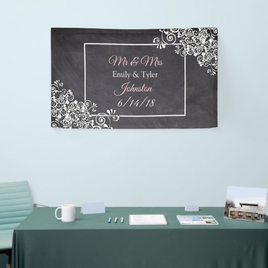 Chalkboard en Roze Heart Wedding Banner (Beurs)