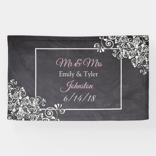Chalkboard en Roze Heart Wedding Banner (Horizontaal)