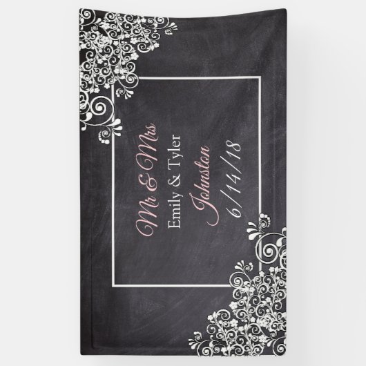 Chalkboard en Roze Heart Wedding Banner (Verticaal)