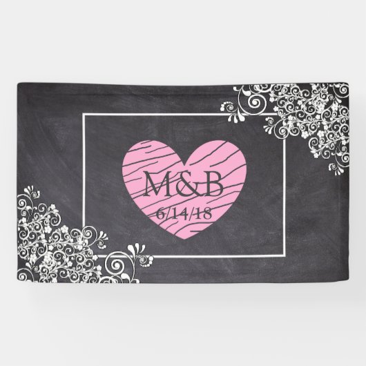 Chalkboard en Roze Heart Wedding Banner (Horizontaal)