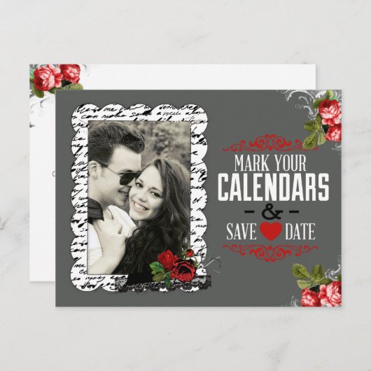 Chalkboard en Rozen Foto opslaan Datum Aankondigingskaart (Voorkant / Achterkant)