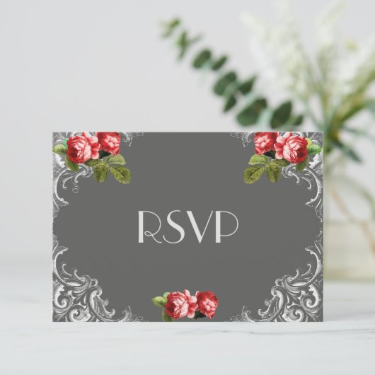 Chalkboard en Rozen Wedding RSVP (Staand voorkant)