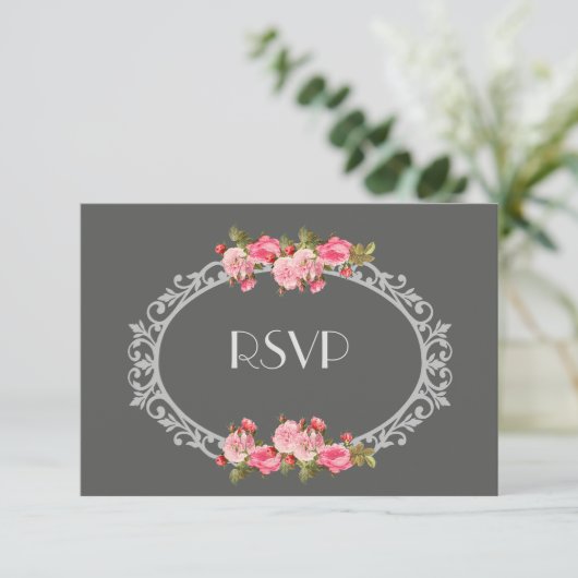 Chalkboard en Rozen Wedding RSVP (Staand voorkant)