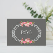 Chalkboard en Rozen Wedding RSVP Kaartje (Staand voorkant)