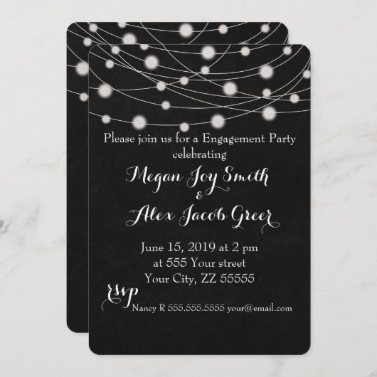 Chalkboard en String Lights Engagement Party Kaart (Voorkant / Achterkant)
