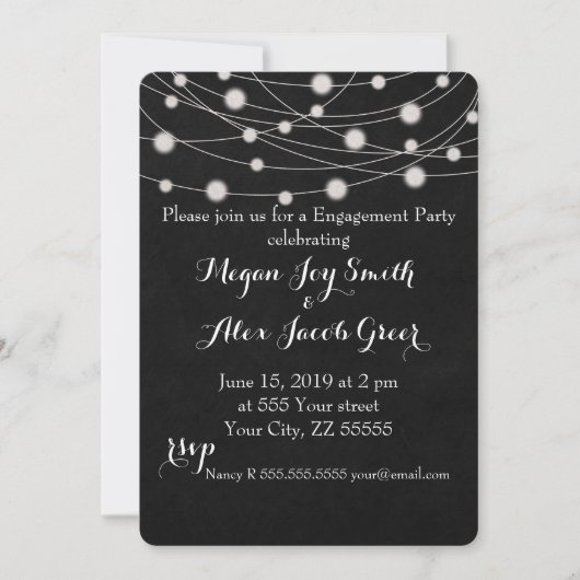 Chalkboard en String Lights Engagement Party Kaart (Voorkant)