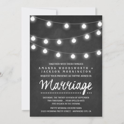 Chalkboard en String Lights Wedding Invitations Kaart (Voorkant)