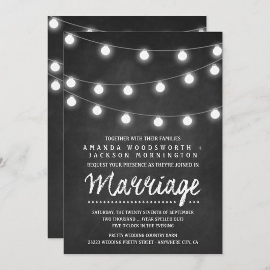 Chalkboard en String Lights Wedding Invitations Kaart (Voorkant / Achterkant)