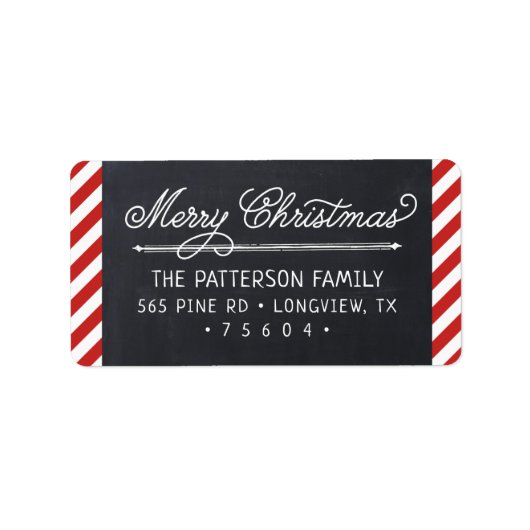 Chalkboard en Stripes-adres voor kerstmis Etiket (Voorkant)
