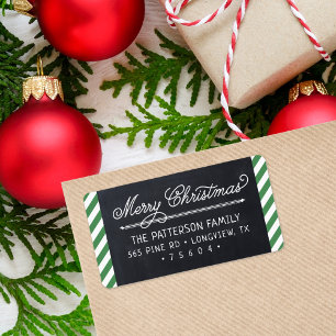 Chalkboard en Stripes-adres voor kerstmis Etiket