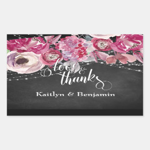 Chalkboard en verlichting, Pink Flowers Liefde & B Rechthoekige Sticker