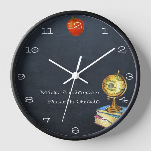 Chalkboard en Wereldbol Personalized Teacher Clock (Voorkant)