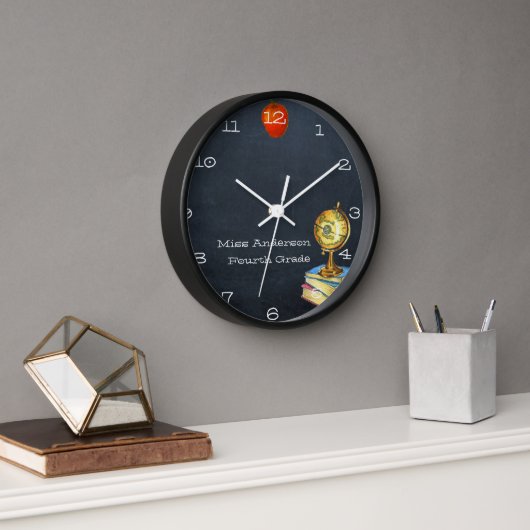 Chalkboard en Wereldbol Personalized Teacher Clock (Kantoor)