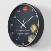 Chalkboard en Wereldbol Personalized Teacher Clock (Hoek)