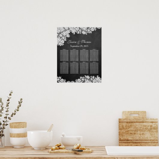 Chalkboard en White Lace Wedding Seating Chart Poster (Keuken)