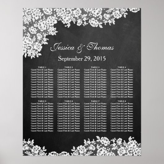Chalkboard en White Lace Wedding Seating Chart Poster (Voorkant)