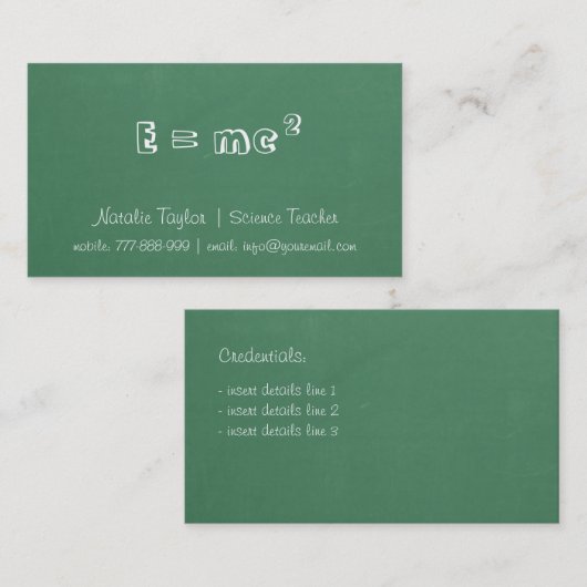 Chalkboard Energy Science Teacher Visitekaartjes (Voorkant / Achterkant)