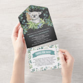 Chalkboard Eucalyptus Koala Beer Baby shower All In One Uitnodiging (Afscheurbaar)