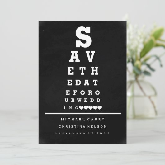Chalkboard Eye Chart Save the Date (Staand voorkant)