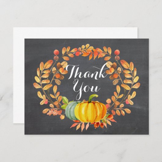 Chalkboard Fall Leaves Pumpkin Hartelijk dank (Voorkant / Achterkant)