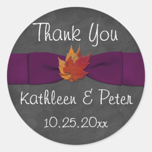 Chalkboard, Fall Leaves Wedding Sticker 2 - Paars