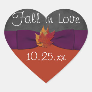 Chalkboard, Fall Leaves Wedding Sticker 3 - Paars