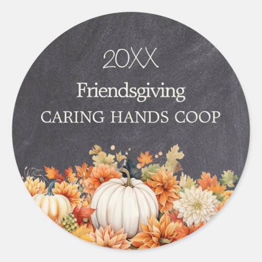 Chalkboard Fall Pumpkin Floral Friendsgiving Year Ronde Sticker (Voorkant)