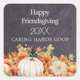 Chalkboard Fall Pumpkin Floral Friendsgiving Year Vierkante Sticker