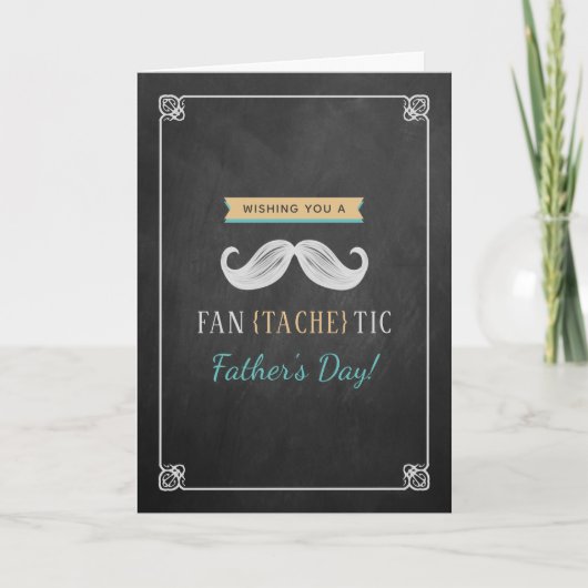 Chalkboard (Fan-Tache-Tic) Mustache Vaderdag Kaart (Voorkant)