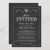 Chalkboard Fancy Monogram Wedding Invitaties Kaart (Voorkant / Achterkant)