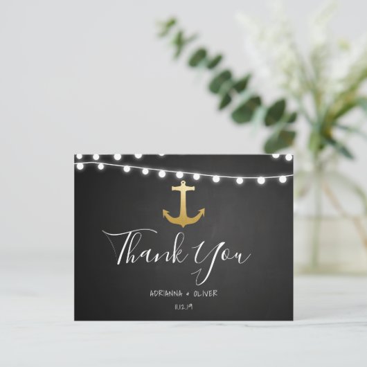 Chalkboard Faux Gold Folie Anker Wedding Dank u Briefkaart (Staand voorkant)