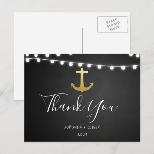 Chalkboard Faux Gold Folie Anker Wedding Dank u Briefkaart (Voorkant / Achterkant)