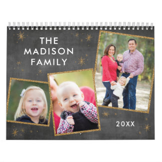 Chalkboard & Faux Gold Glitter Photo Collage Kalender