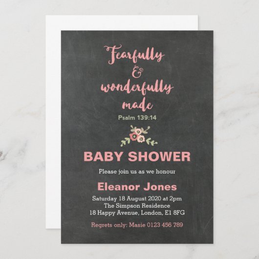 Chalkboard Fearful en Wonderful Shower Invite Kaart (Voorkant / Achterkant)