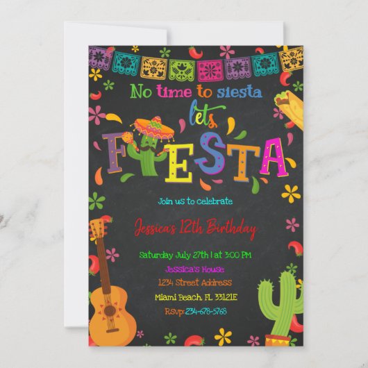 Chalkboard Fiesta Birthday Uitnodiging (Voorkant)
