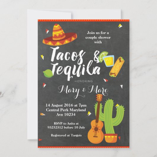 Chalkboard Fiesta Tacos en Tequila uitnodiging (Voorkant)