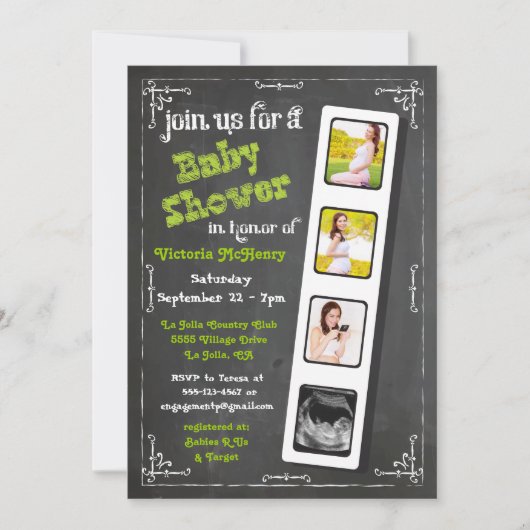 Chalkboard Film Strip Baby Shower Invitting Kaart (Voorkant)