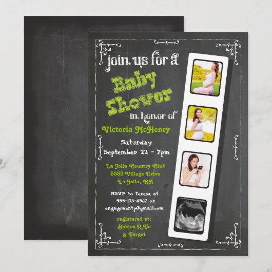Chalkboard Film Strip Baby Shower Invitting Kaart (Voorkant / Achterkant)