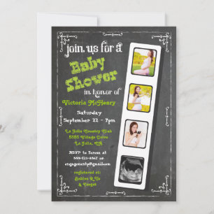 Chalkboard Film Strip Baby Shower Invitting Kaart
