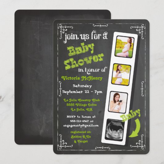 Chalkboard Film Strip Ultrasound Baby shower Kaart (Voorkant / Achterkant)