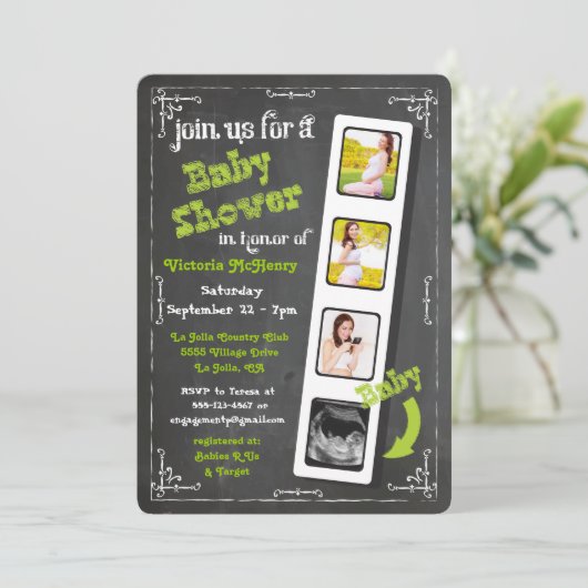 Chalkboard Film Strip Ultrasound Baby shower Kaart (Staand voorkant)